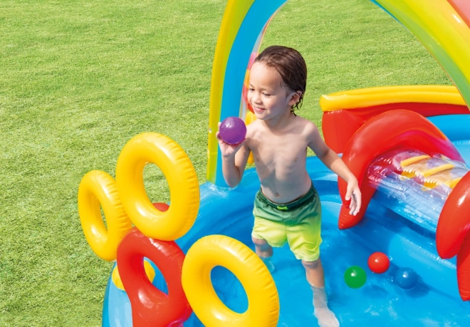 Children's Play Center Pool with Slide and Rainbow Shower