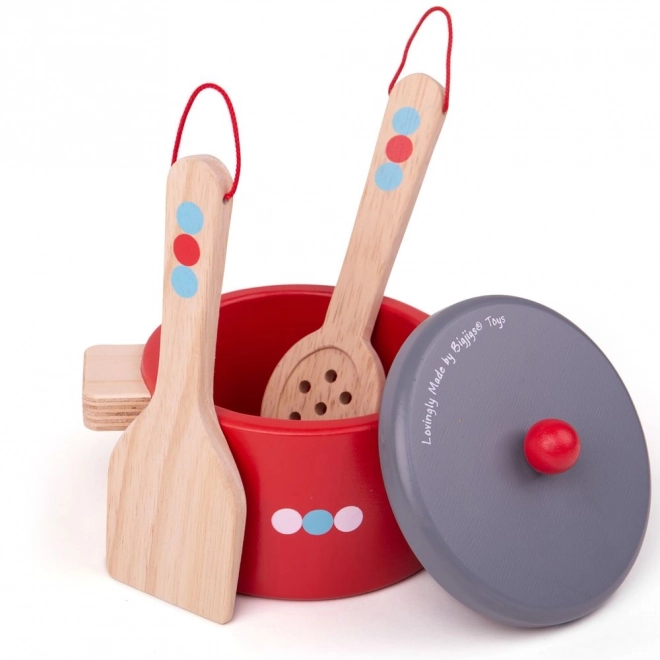 Bigjigs Toys Wooden Cooking Set with Polka Dots