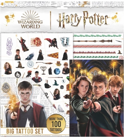 Large HARRY POTTER tattoo set with coloring book in a pouch