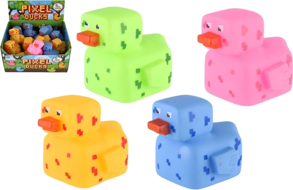 Canard de bain pixel en caoutchouc 8 × 10 cm, lot de 4 couleurs