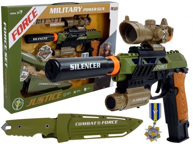 Military Toy Set with Pistol, Rifle, Knife, and Sound Effects