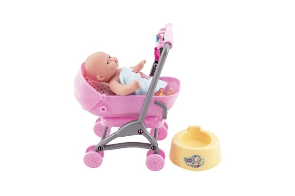 Jointed Baby Doll with Stroller and Accessories