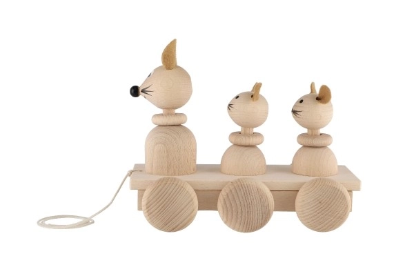 Pull-Along Wooden Toy with Three Mice