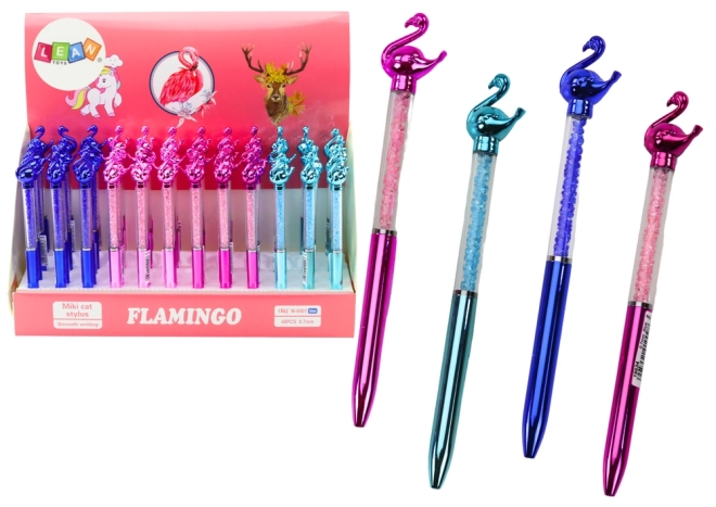 Flamingo Ballpoint Pen with Diamonds Blue Ink