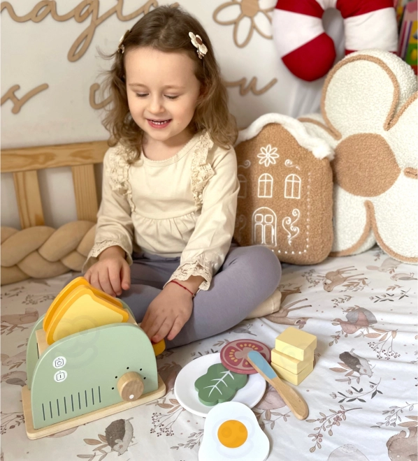 Dřevěný toster pastelový snídaňový set od Tooky Toy