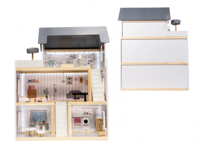 Wooden Dollhouse with LED Lighting