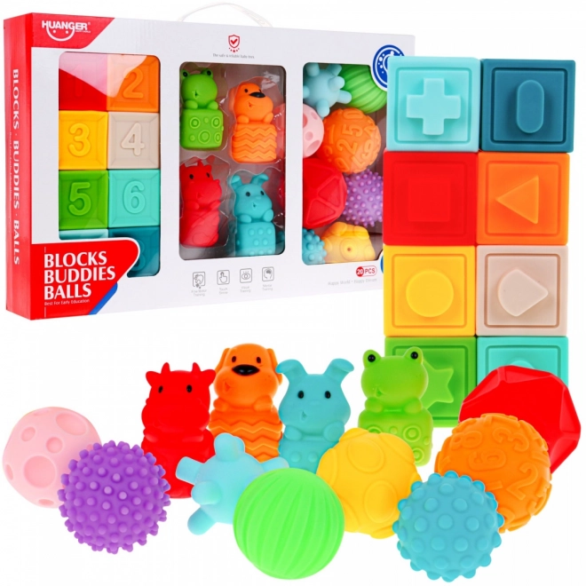 Mega Sensory Set of 20 Balls and Animal Blocks for Kids 6m+