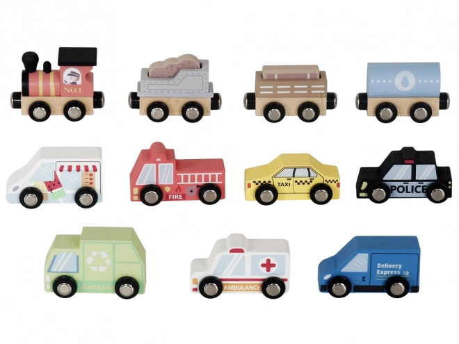 Wooden Vehicle Set with Shelf and Traffic Signs