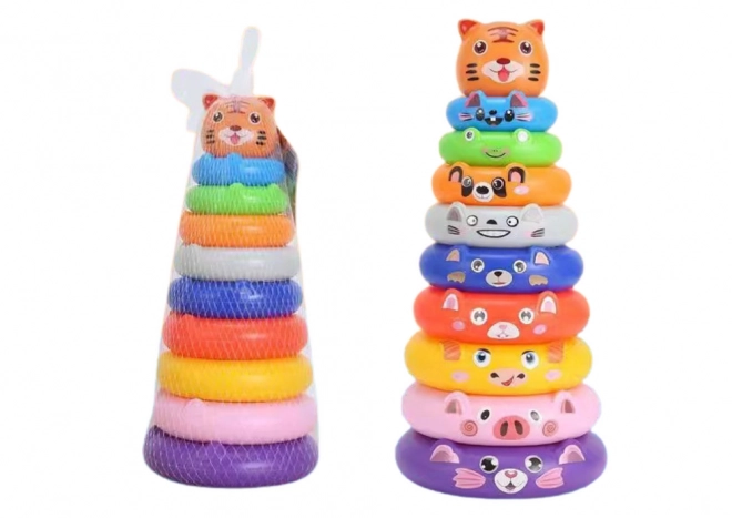 Colorful Animal Stickers Ring Pyramid with Tiger