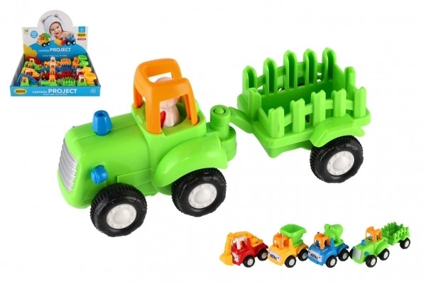 Plastic Farm and Construction Vehicles Set with Pull-Back Action