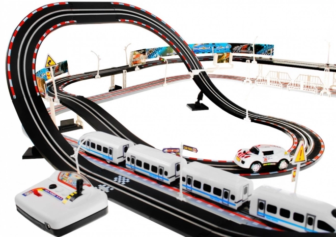 2-in-1 Race Track with Electric Train and Car for Kids 6+