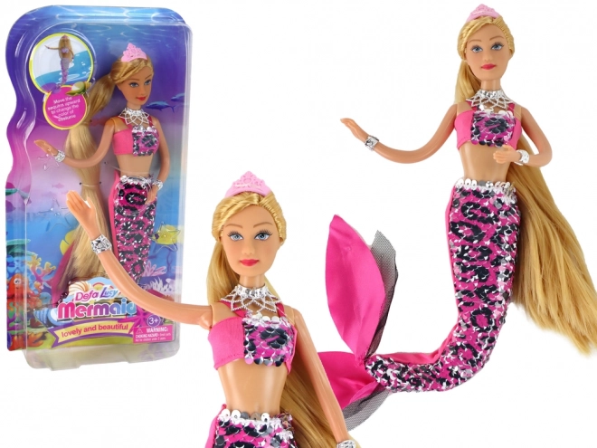 Pink Mermaid Doll with Long Blonde Hair and Sequin Tail