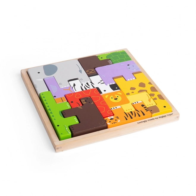 Bigjigs Toys Wooden Safari Animal Puzzle Blocks