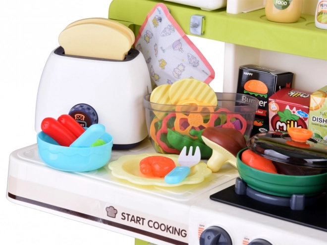 Interactive Cooking Toy Kitchen with Lights and Sounds, Water Steam with Accessories