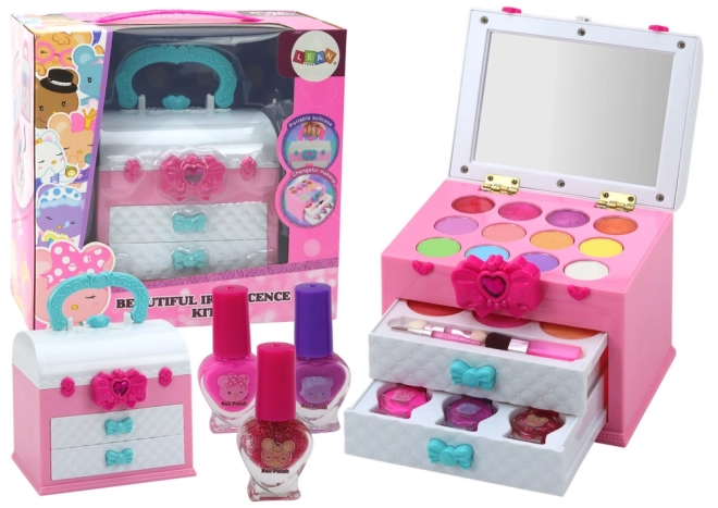 Beauty Set in a Carry Case with Eyeshadows, Glosses, Blushes, and Nail Polishes