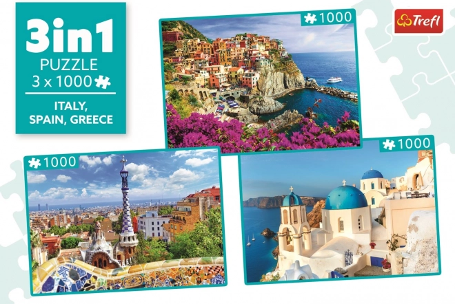 Trefl Puzzle Set: Italy, Spain, Greece 3x1000 Pieces