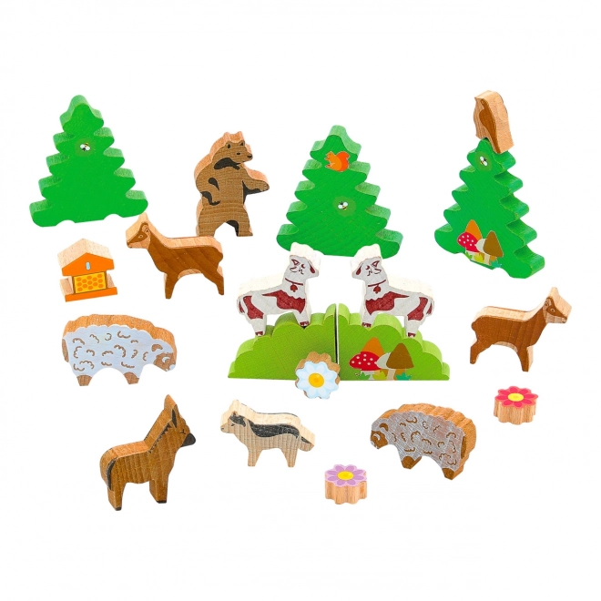 Jeujura Wooden Animal Figures for Construction Sets - Mountain Animals 19 pcs