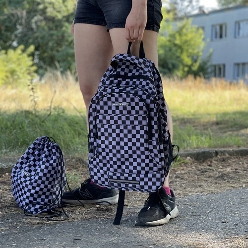 Designer Checkered Backpack with Shoe Bag 22L