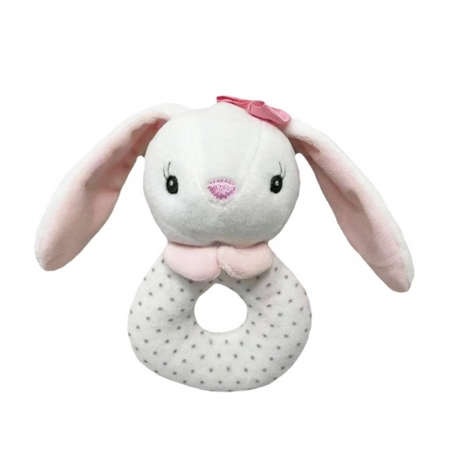 Rattle Bunny with Bow 18cm White and Pink