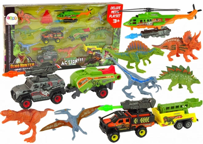 Colorful Dinosaur Vehicle And Helicopter Set