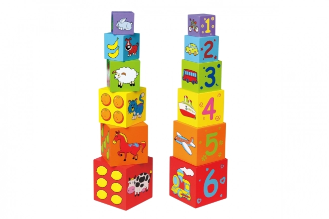 Wooden Stacking Blocks with Animals and Numbers