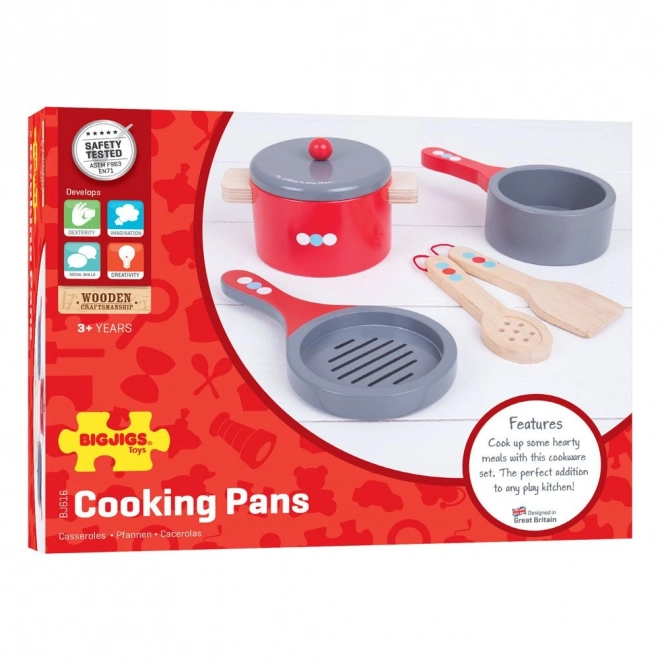 Bigjigs Toys Wooden Cooking Set with Polka Dots