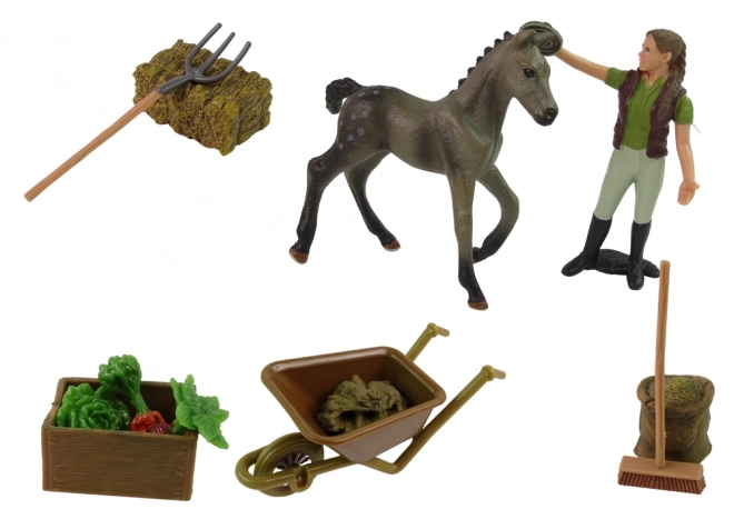 Farm Animal Set with Brown Horses