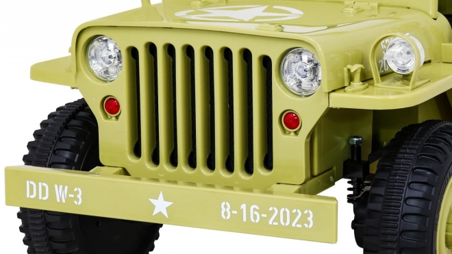 Retro military car for kids beige + 4x4 drive + remote control + 2 luggage racks + slow start + MP3 LED