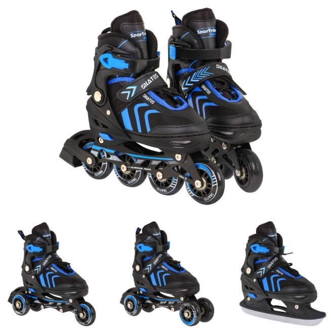 4-in-1 Skates Rollerblades Ice Skates for Kids Size 34-38 Blue