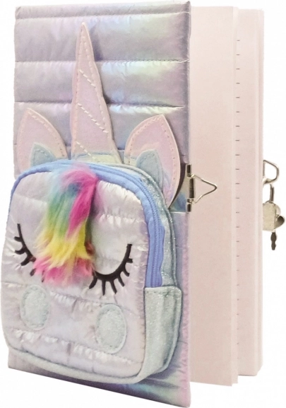 unicorn diary with pocket white, lock and key, A5
