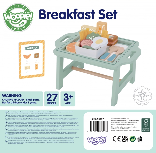 Set Colazione Woopie Green con Vassoio e Accessori in Legno Pastello