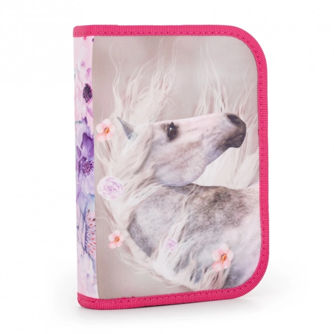 Single Level School Pencil Case with Horse Romantic Design