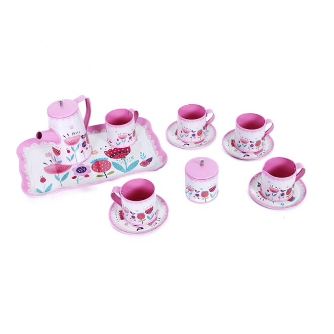 Metal Toy Tea Set with Floral Motif