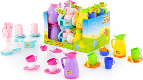 Plastic kids’ dishware – tea and kitchen sets, 12 pcs and up