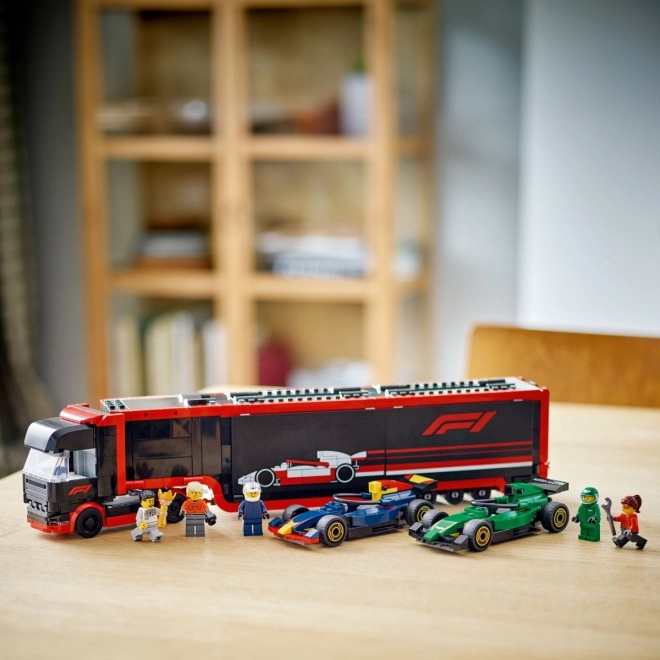 lego city f1 racing truck with rb20 and amr24 cars