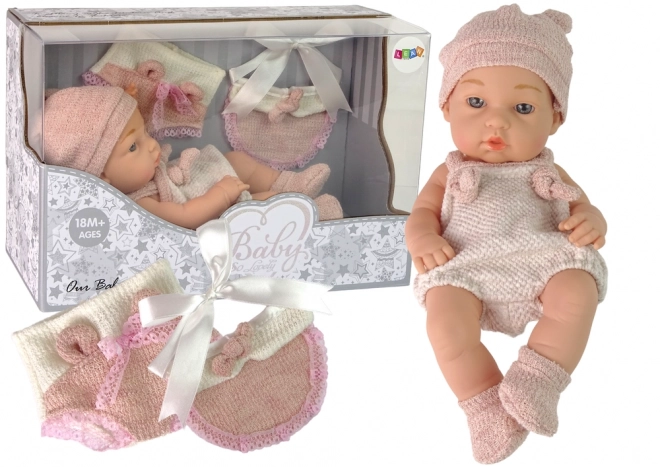 Sweet Baby Doll with Sweater and Pink Hat 30 cm