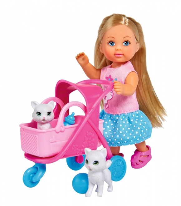 Evička doll with cat stroller