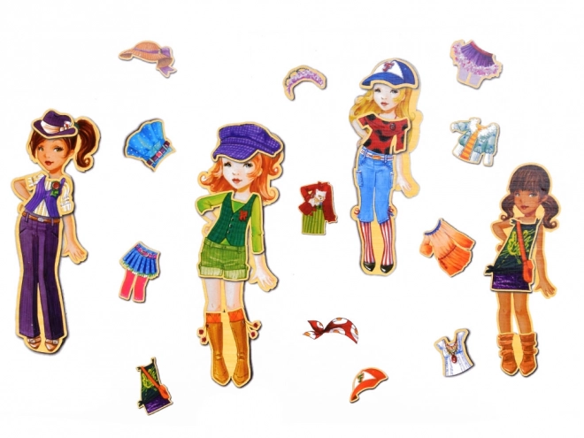 Dřevěné magnetické puzzle módní oblečky