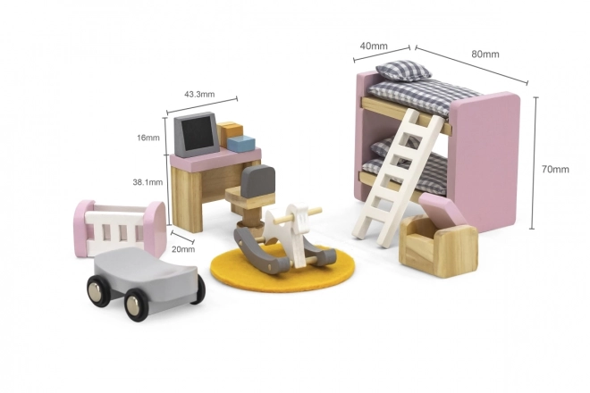 Wooden Dollhouse Bedroom Set