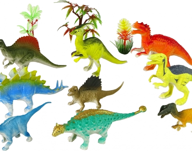 9 różnych dinozaurów w żywych kolorach