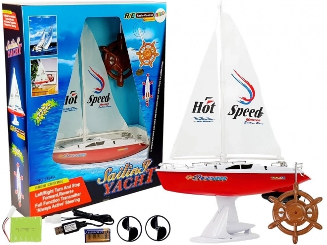 Remote Controlled Red Sailboat with Steering Remote