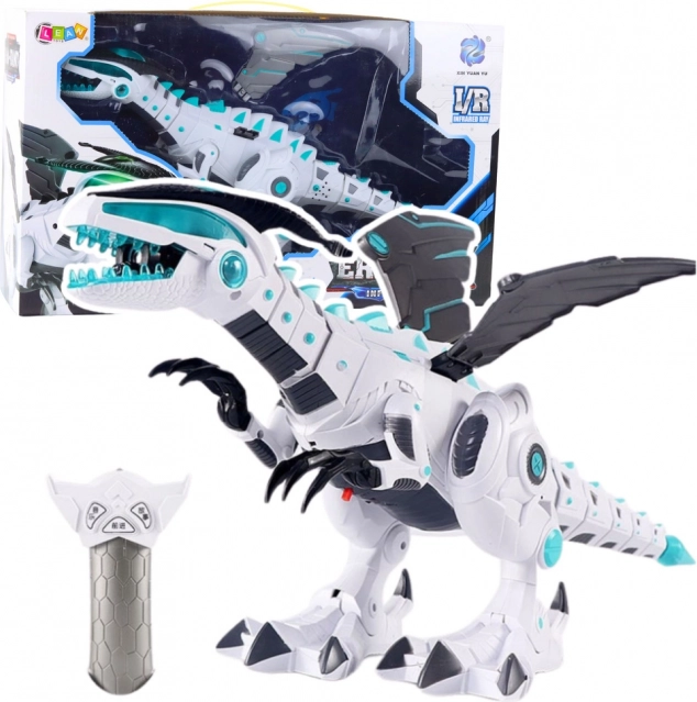 RC robot dinosaur with remote control, lights and sounds – white