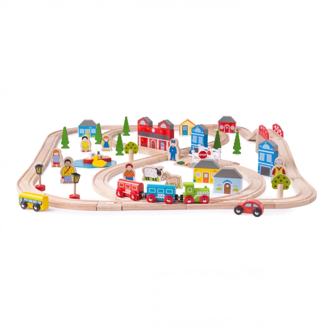 Wooden Train City and Village Set 91 Pieces