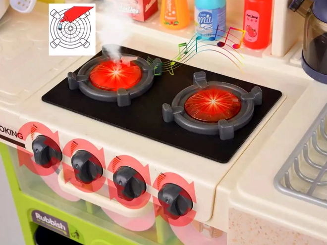 Interactive Cooking Toy Kitchen with Lights and Sounds, Water Steam with Accessories