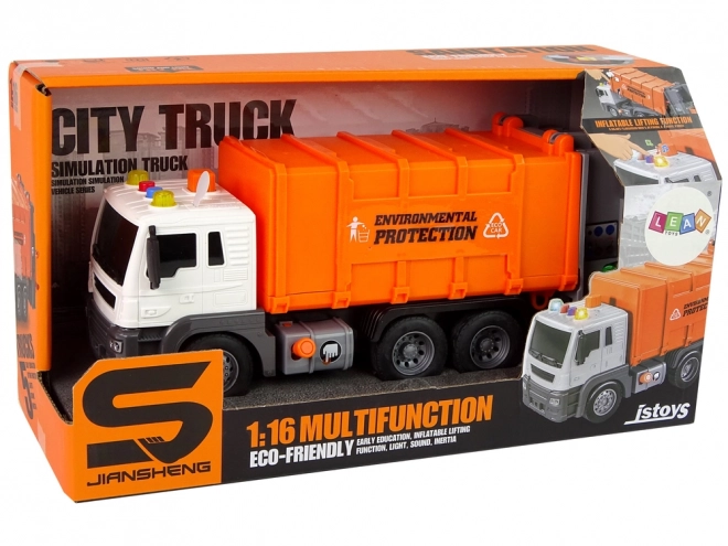 Friction-Powered Orange Garbage Truck with Sound Effects