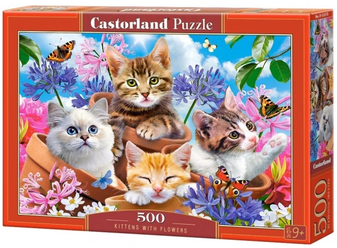 Puzzle Kittens with Flowers