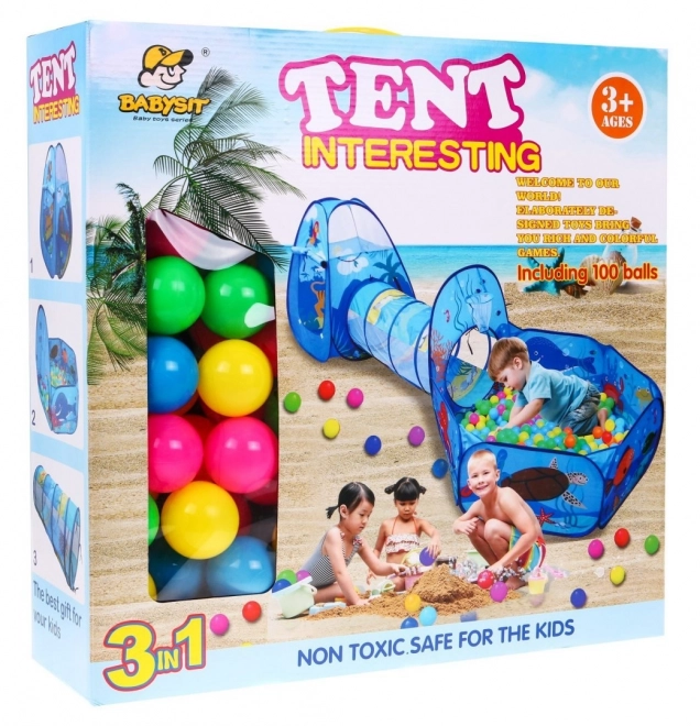 3-in-1 kids play set tent with tunnel and ball pit