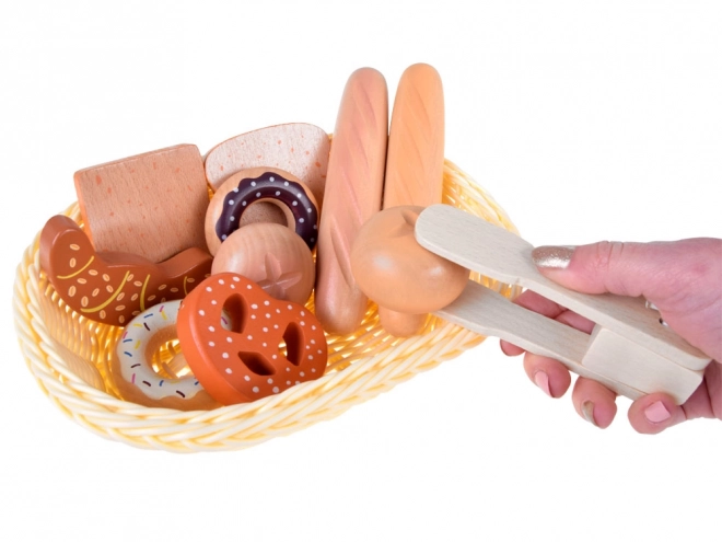 Wooden Bread Basket with Assorted Pastries