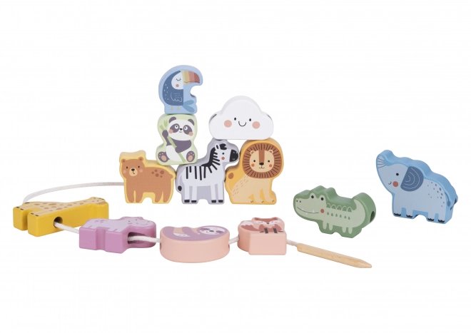 WOOPIE GREEN drewniany zestaw nawlekane ZOO Montessori 13 części