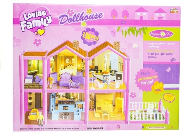 Large Dollhouse with Accessories and Furniture